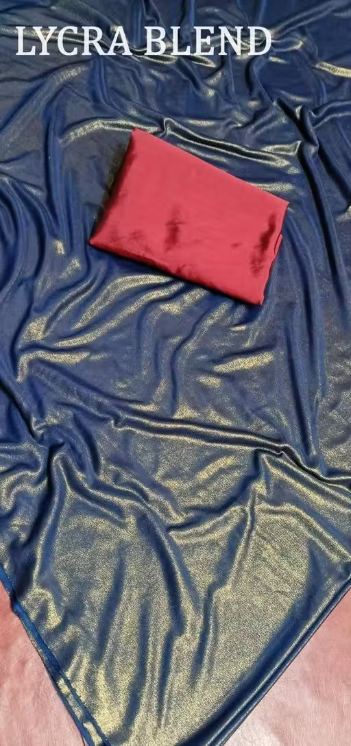 Blue Lycra Blend Saree With Blouse - Image 2