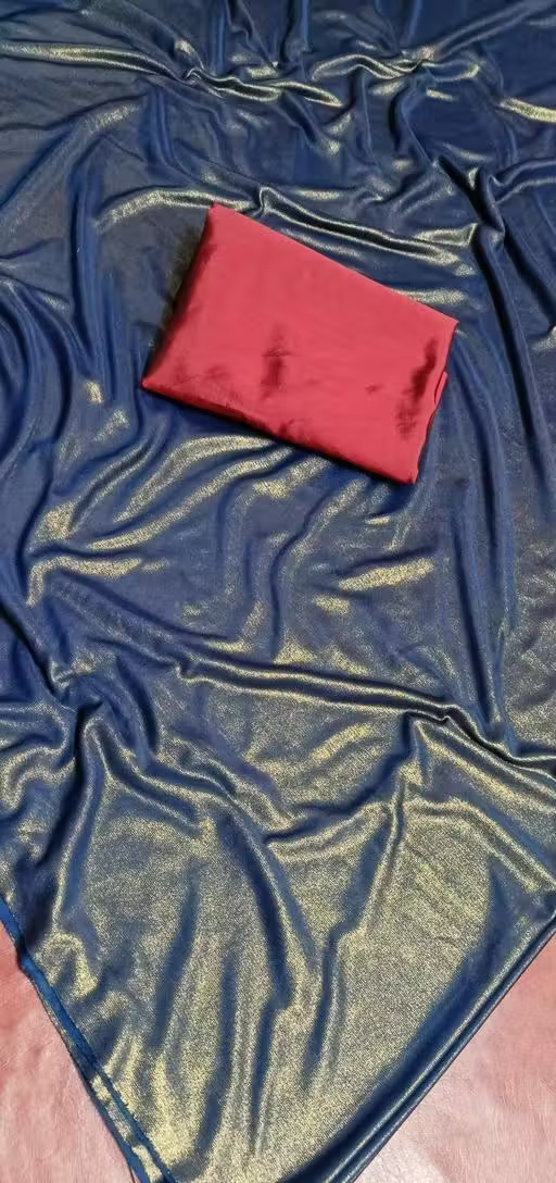 Blue Lycra Blend Saree With Blouse - Image 4