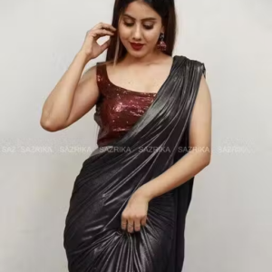 Black Lycra Blend Saree With Blouse