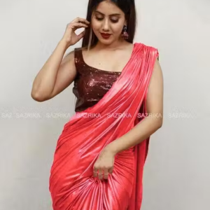 Gajri coloured Lycra Peach saree with Blouse