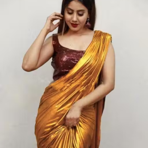 Yellow Lycra Blend Saree With Blouse
