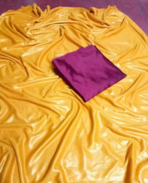 Yellow Lycra Blend Saree With Blouse - Image 4