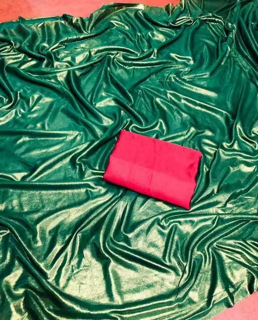 Lycra Green saree with Blouse - Image 4