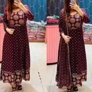 Anarkali Dupatta Set" Women's Printed "Anarkali Kurti" & Pant Dupatta Set