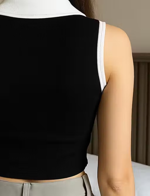 Stylish Sleeveless Maroon Crop Top with White Collar & "Never Give Up" Print - Image 4