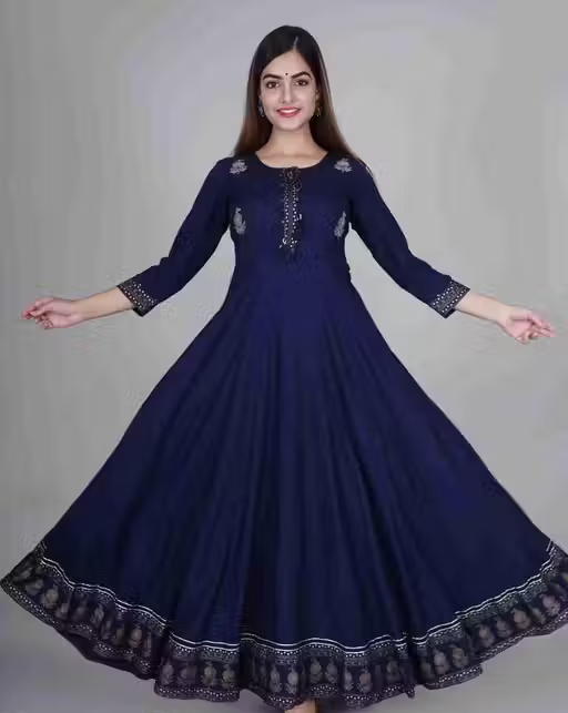Avi fashions rayon printed ambrodary anarkali gown