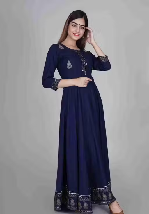 Avi fashions rayon printed ambrodary anarkali gown - Image 3