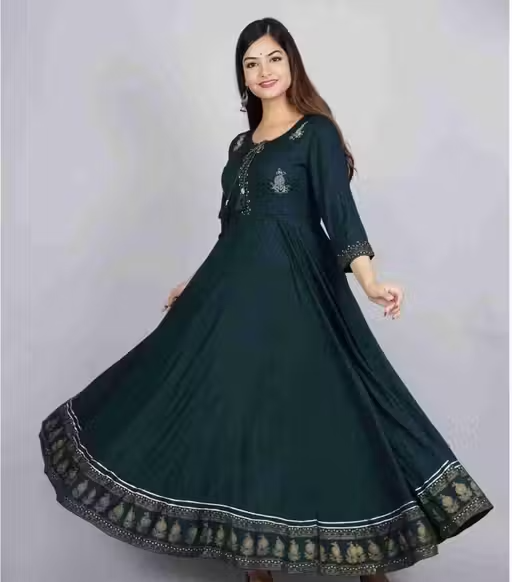 Avi fashions rayon printed ambrodary anarkali gown - Image 2