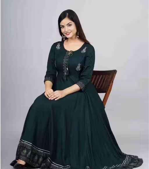 Avi fashions rayon printed ambrodary anarkali gown - Image 3