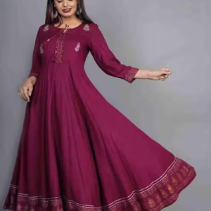 Avi fashions rayon printed ambrodary anarkali gown