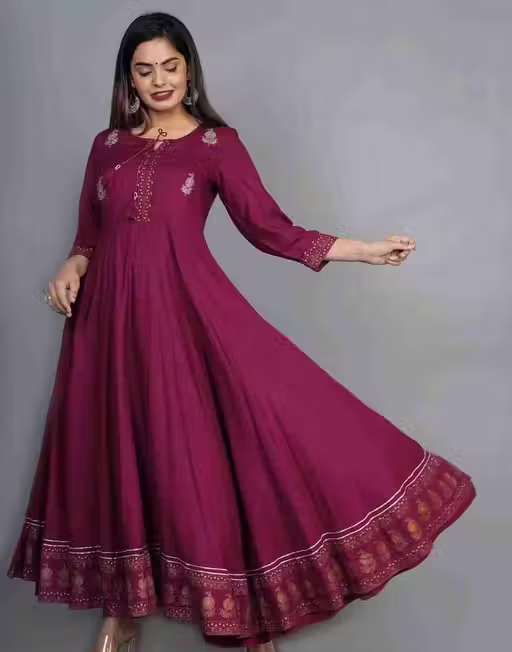 Avi fashions rayon printed ambrodary anarkali gown