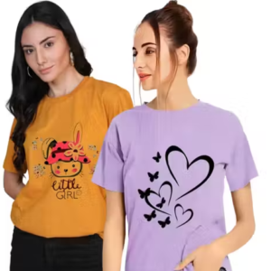 Graphic Print Women Round Neck T-Shirt (Combo Pack of 2)