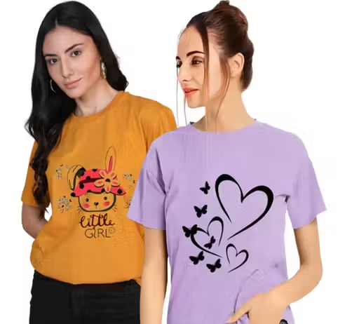 Graphic Print Women Round Neck T-Shirt (Combo Pack of 2)