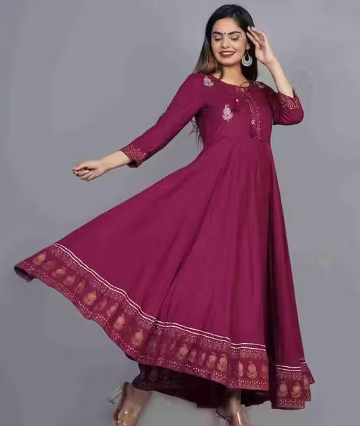 Avi fashions rayon printed ambrodary anarkali gown - Image 2