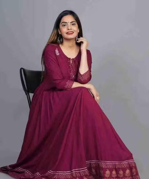 Avi fashions rayon printed ambrodary anarkali gown - Image 3