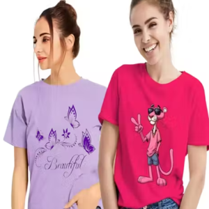 Graphic Print Women Round Neck T-Shirt (Pack of 2)