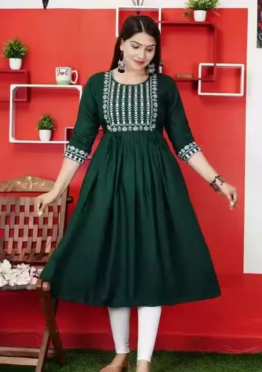 rayon kurti embroidered