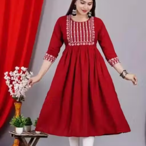 rayon kurti embroidery straight