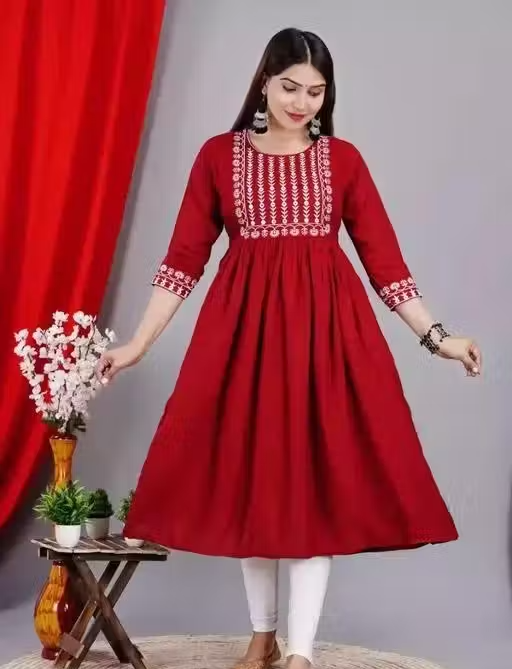 rayon kurti embroidery straight