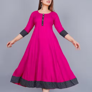 Trendy Women's Solid Printed Round Flared Kurti (Pink)