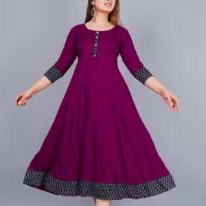 Trendy Women's Solid Printed Round Flared Kurti (Purple)