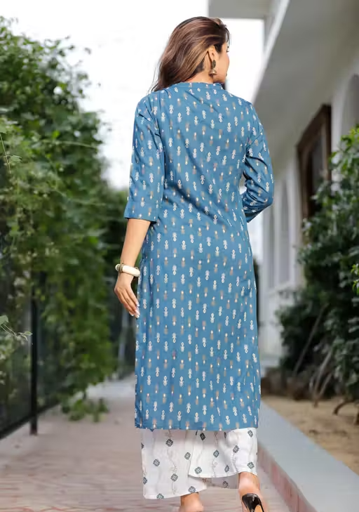 Rayon Kurta Palazzos for Women - Image 2
