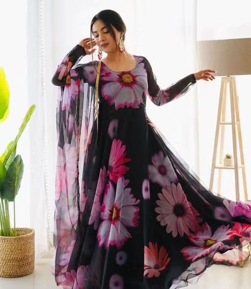 new fashion western dress for girls stylish dresses long knee length skater party wear one piece fancy latest frock ladies women simple readymade trendy a line designer latest flare and fit traditional formal bodycon floral flared ethinic wedding full long printed gown with dupatta Nobottamwear - Image 2
