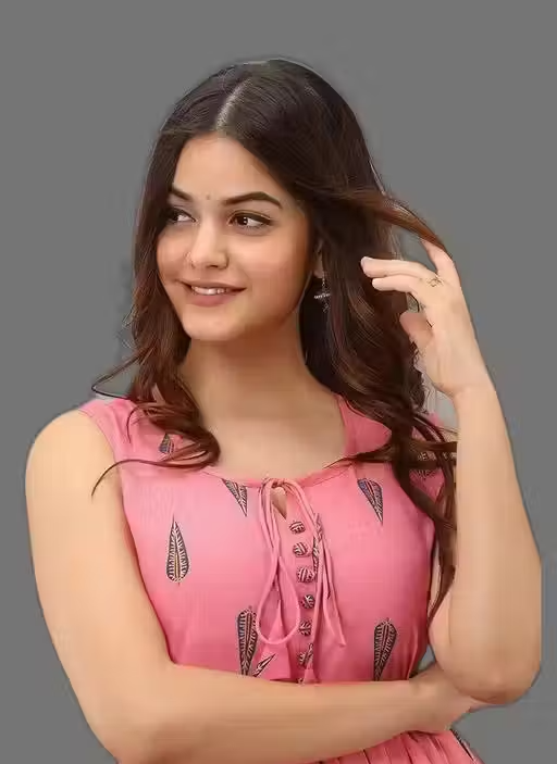 Rayon printed Fit and Flared Sleeveless Midi Kurti cum Gown - Image 4