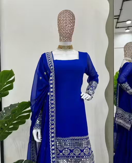 Embroidered Georgette Kurta Set for Women - Image 3