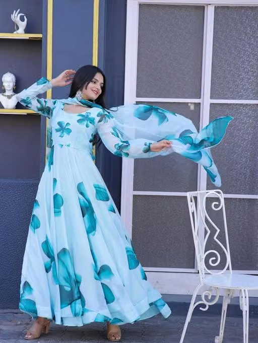 new fashion western dress for girls stylish dresses long knee length skater party wear one piece fancy latest frock ladies women simple readymade trendy a line designer latest flare and fit traditional formal bodycon floral flared ethinic wedding full long printed gown with dupatta Nobottamwear - Image 2