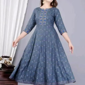 Ladies syalis Grey English colour Style Berry Women printed Rayon Straight Anarkali Kurti (Grey Patta))