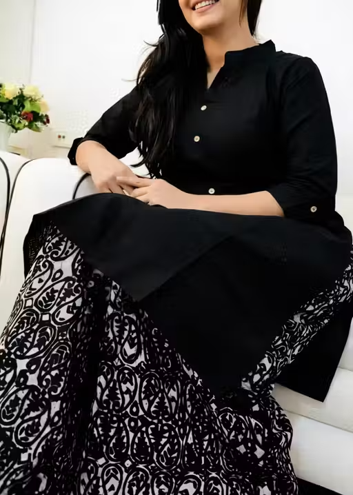 Printed Rayon Kurta Palazzos Fit/ for Women - Image 2