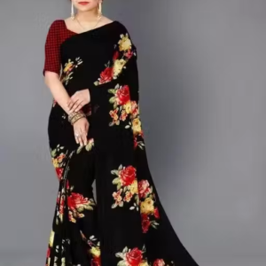 Women's Desinger Georgette Floral Printed Saree with Blouse Piece