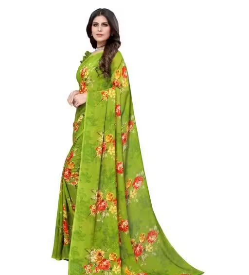 Women's Desinger Georgette Floral Printed Saree with Blouse Piece - Image 2