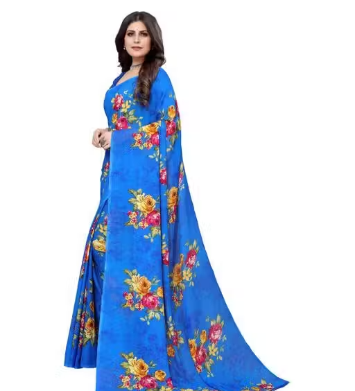 Women's Desinger Georgette Floral Printed Saree with Blouse Piece - Image 2