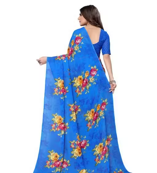 Women's Desinger Georgette Floral Printed Saree with Blouse Piece - Image 4