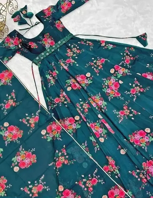 Women's Blue Printed Fit & Flare Maxi Dress - Image 2