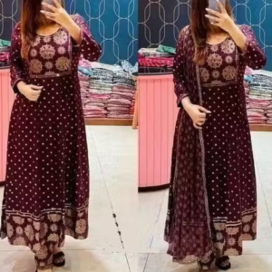 Anarkali Dupatta Set" Women's Printed "Anarkali Kurti" & Pant Dupatta Set
