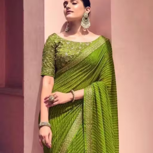 Bandhani Printed saree with Banarasi Lace Border and with unstitched blouse piece New Arrival Latest Georgette Printed Saree Fancy Women's Designer Saree Trending Saree Bollywood Saree daily use saree, fancy saree, naye design of saree nai design of saree