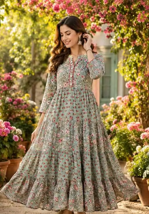 NEW LOOK KURTA/Classic Designer Women kurta/tranding gown/letest kurta/flower gown/new look kurta/winter gowns/partywear gown/causel gown/festive gown/ewdding gown/office gown/daily use gown/flower long gown/ - Image 3
