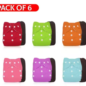 Baby Washable, Reusable Pocket 6 Cloth Diapers Nappies with 6 Wet-Free 5 layer Black Inserts, Multicolor
