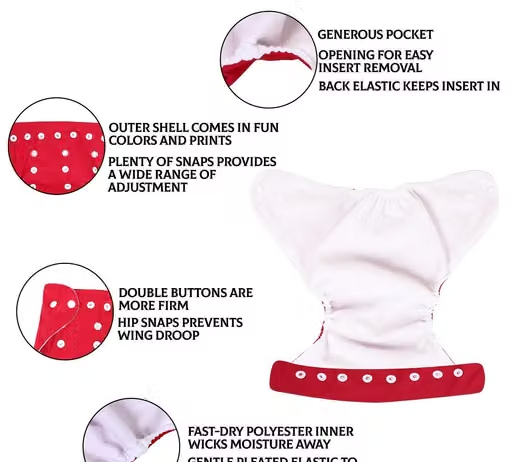 Baby Washable, Reusable Pocket 6 Cloth Diapers Nappies with 6 Wet-Free 5 layer Black Inserts, Multicolor - Image 3
