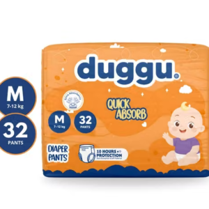 Duggu Ultra Soft and Gentle Baby Diaper Pants | Unisex | Up to 10 Hours Absorption | Super Dryness | leak Protection | 7-12 kg | Medium | Pack of 1 - (32 Pieces)