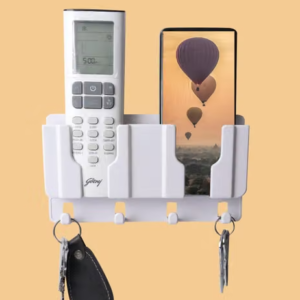 Brazilian Plastic Wall Mount Mobile Holder with Remote Control Storage Racks, Key Hanger, Pen Holder Space/Self-Adhesive/Multi Purpose Accessories