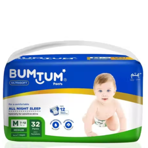 Bumtum Baby Diaper Pants, Medium Size 32 Count, Double Layer Leakage Protection Infused With Aloe Vera, Cottony Soft High Absorb Technology