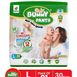 Bummy Pants Super Soft Baby Diaper Pants with 3x Fast Absorption | Up-to 12 Hr Leakage Protection - Size (L) | Pack of 1 | 30 Pieces