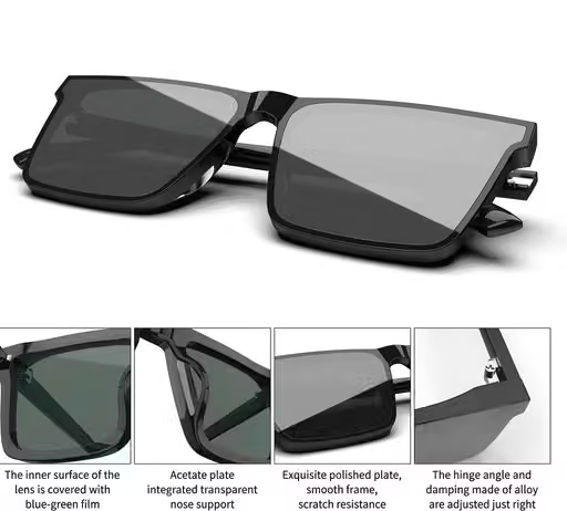 EYEWEAR Luxury Square Frame Sunglasses for Men Women | Premium Black Goggles | Vintage Stylish Look - Image 2