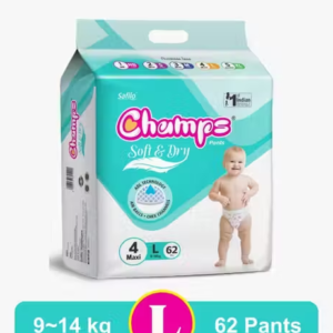 Champs Soft & Dry Pantâ€‘Style Baby Diapers | Large (9â€“14 kg) | Up to 12â€‘Hour Leakâ€‘Proof | Pullâ€‘up diapers | Ultraâ€‘Soft | Unisex Diaper â€“ 62 pcs