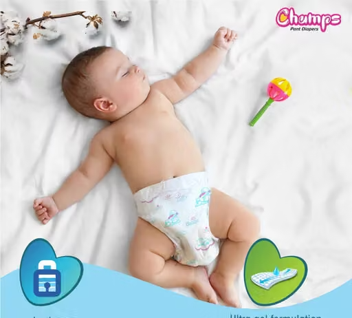 Champs Soft & Dry Pant‑Style Baby Diapers | Medium (7–12 kg) | Up to 12‑Hour Leak‑Proof | Pull‑up diapers | Ultra‑Soft | Unisex Diaper – 74 pcs - Image 2