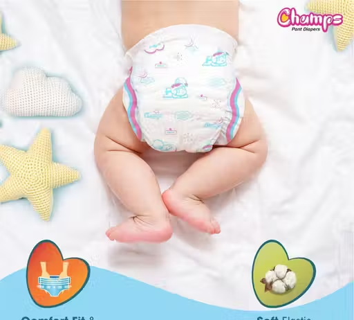 Champs Soft & Dry Pant‑Style Baby Diapers | Medium (7–12 kg) | Up to 12‑Hour Leak‑Proof | Pull‑up diapers | Ultra‑Soft | Unisex Diaper – 74 pcs - Image 3